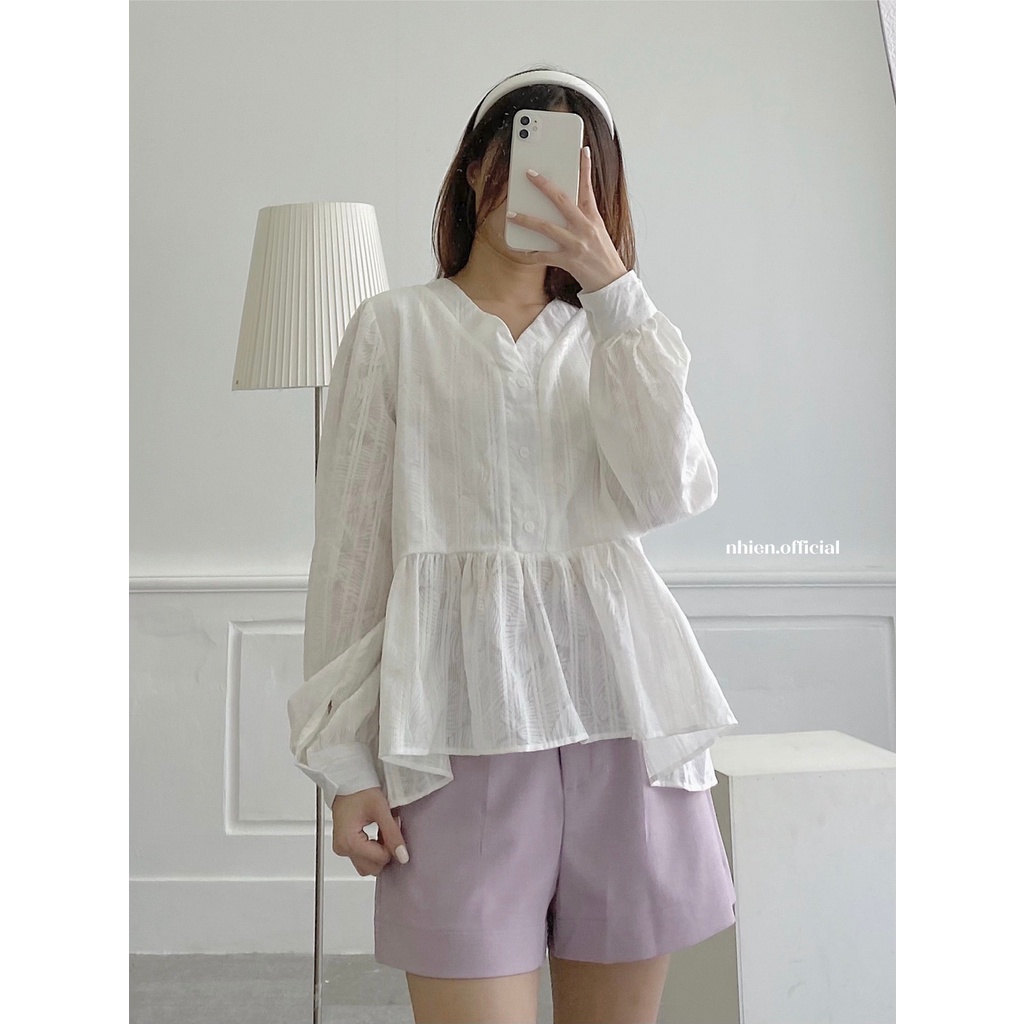 Áo Babydoll Xô Trắng Tay Dài_Nhienvintage AA732