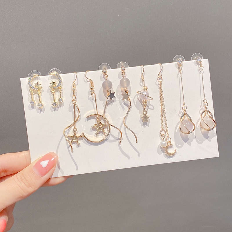 Bộ Khuyên Tai Đính Ngọc Trai Thời Trang Hàn Quốc
