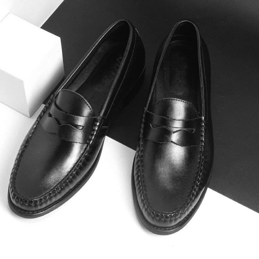 Giày Penny Loafer Black off White da thật đế phíp CK-01