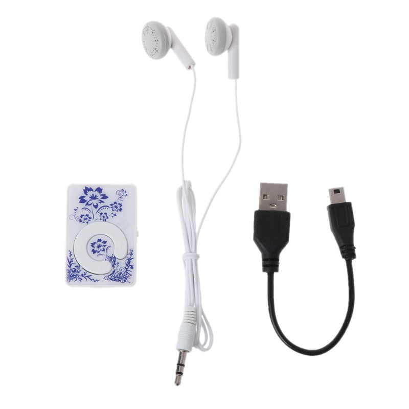 ✿ Máy Nghe Nhạc MP3 Mini 32GB Có Kẹp Gắn Tai Họa Tiết Hoa Hỗ Trợ Thẻ TF Với Cáp USB Mini