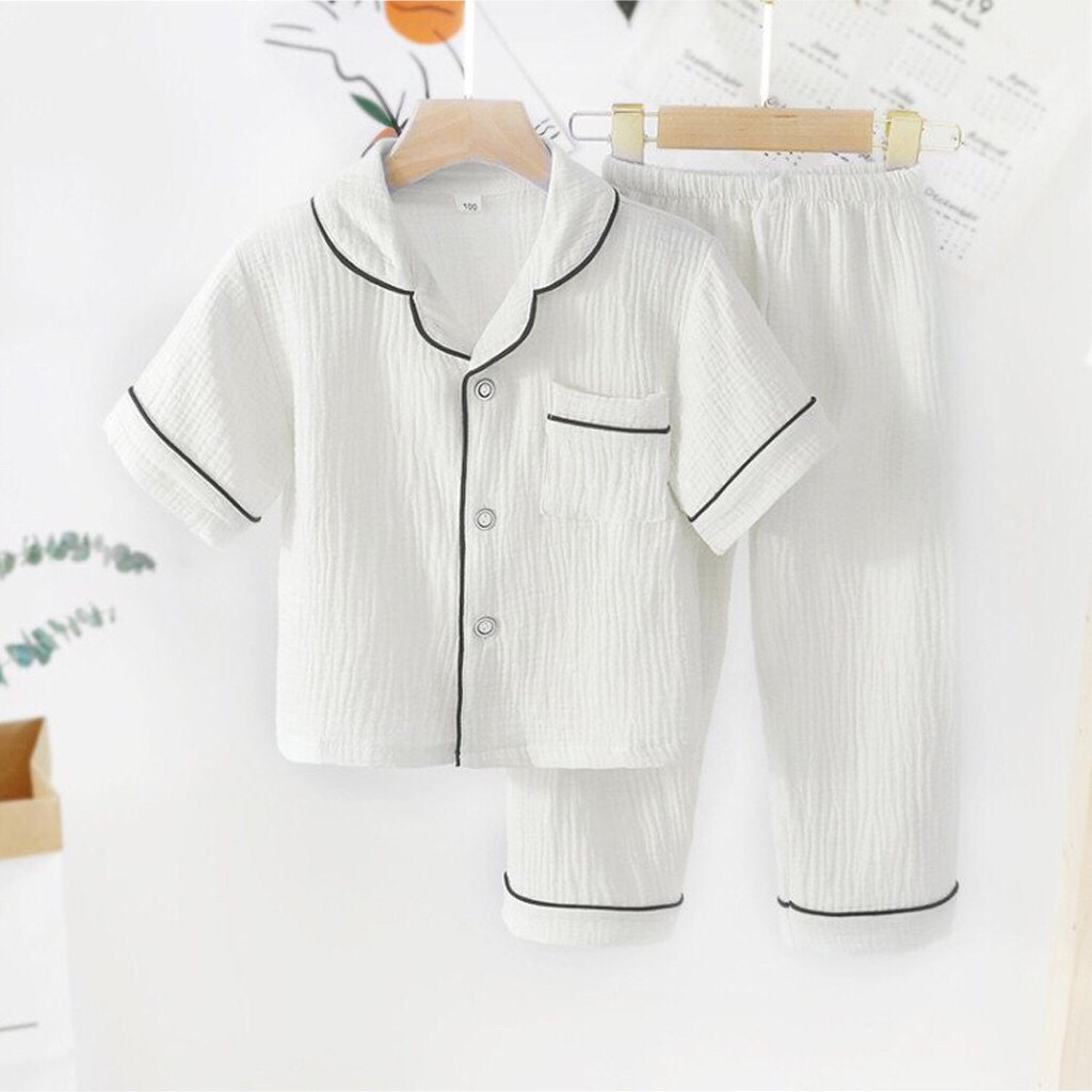 Bộ pijama cho bé chất đũi trơn, bộ đồ ngủ tay ngắn trẻ em Tiny Kids từ 6-28kg