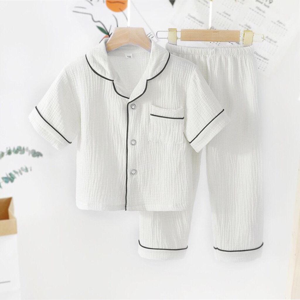 Bộ pijama cho bé ngắn tay xuất xịn, bộ quần áo ngủ chất đũi trẻ em từ 6-28kg Tiny Kids