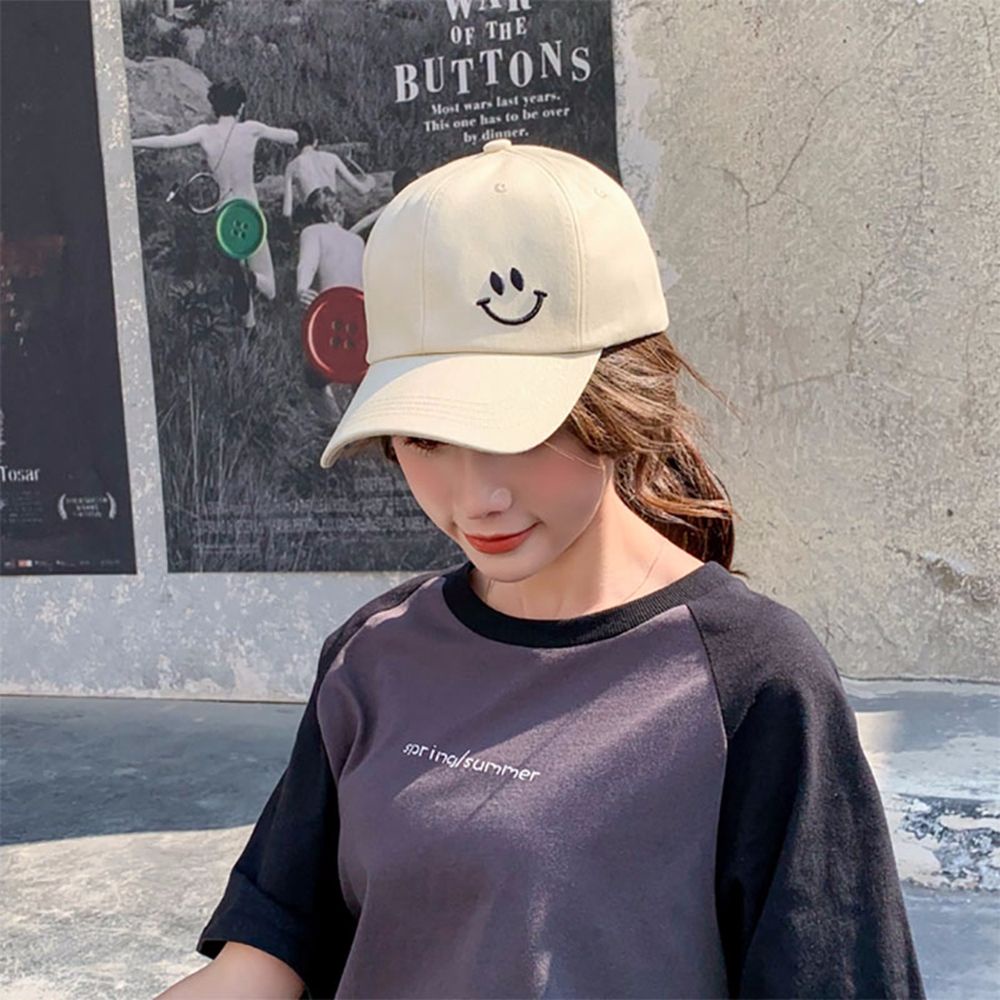 MKEB Mũ Lưỡi Trai Cotton Thêu Hình Mặt Cười Có Thể Điều Chỉnh Phong Cách Giản Dị