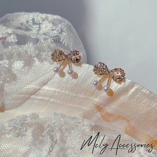 Bông tai nơ đính đá kiểu dáng dể thương trẻ trung dành cho nữ - Mely M2-14