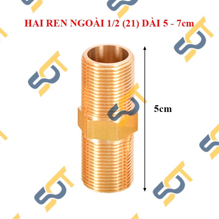Nối Ren 21 Dài 5cm, 7cm Đồng Thau, Kép Ren Ngoài 21 Thau