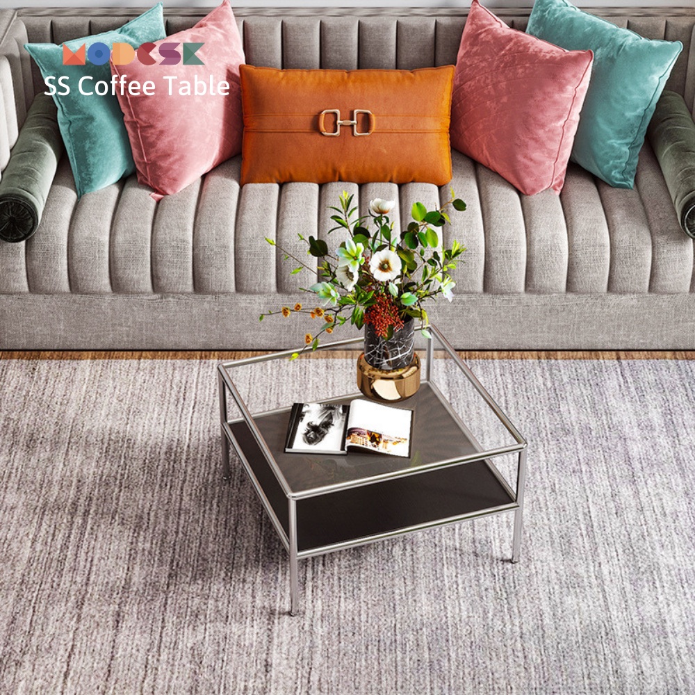 Bàn sofa vuông - trà Modesk SS Coffee Table inox 304 – kính cường - ván MFC [phòng khách - quán cafe]