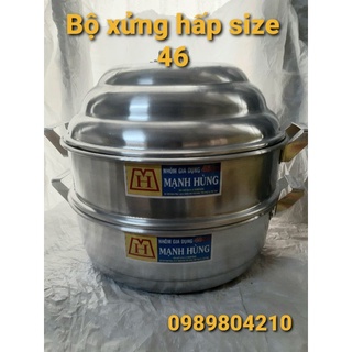 Bộ xửng hấp nhôm Mạnh Hùng size 46 ,bộ xửng hấp bánh 2 tầng ,xửng hấp bánh bao,rau,củ,quả,hải sản