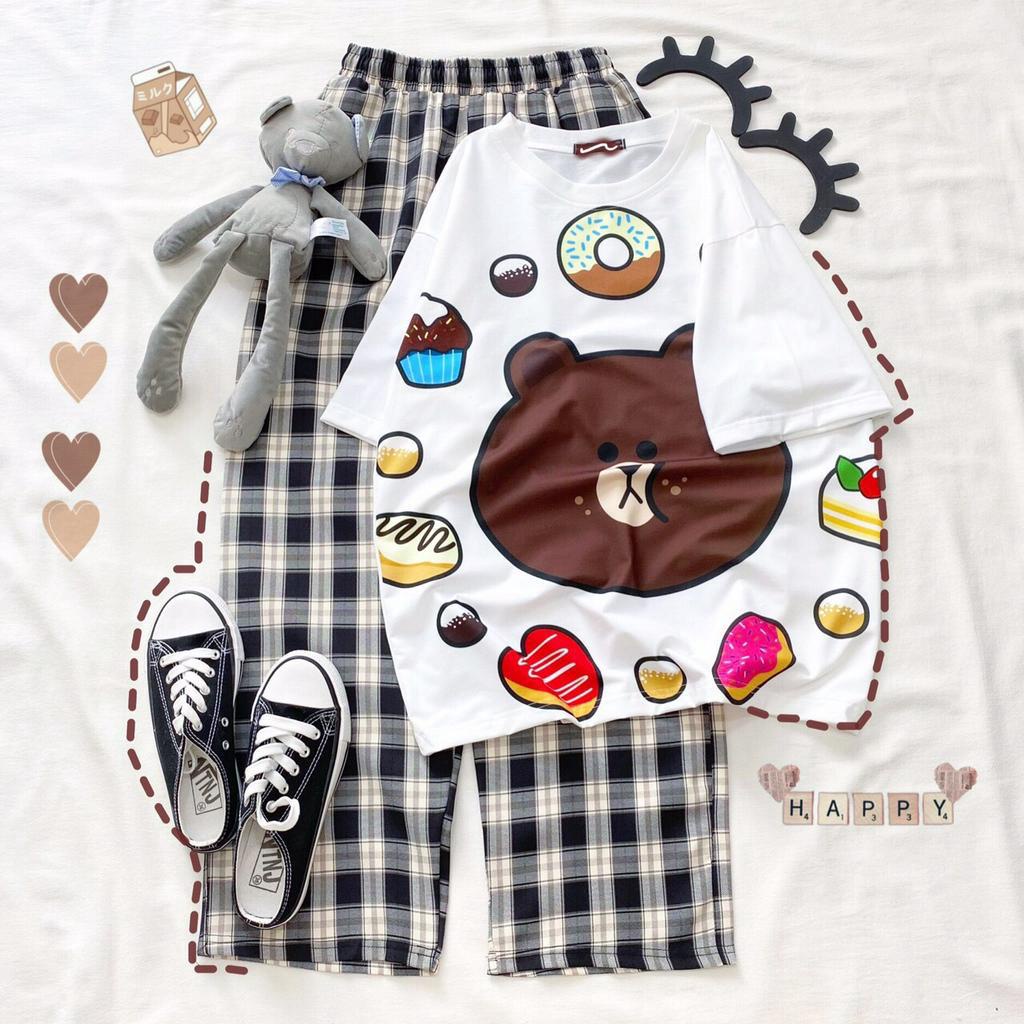 Set đồ nữ quần dài Caro Kate ống rộng BUNNY DONUT ❤️ Đồ bộ hoạt hình Freesize Molly Fashion