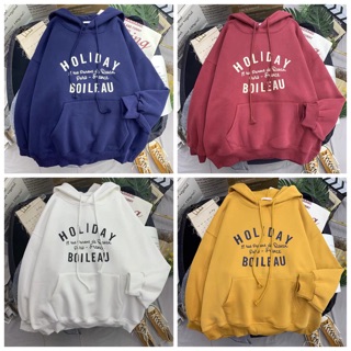 Áo hoodie vải nỉ lót bông dày dặn in Holiday