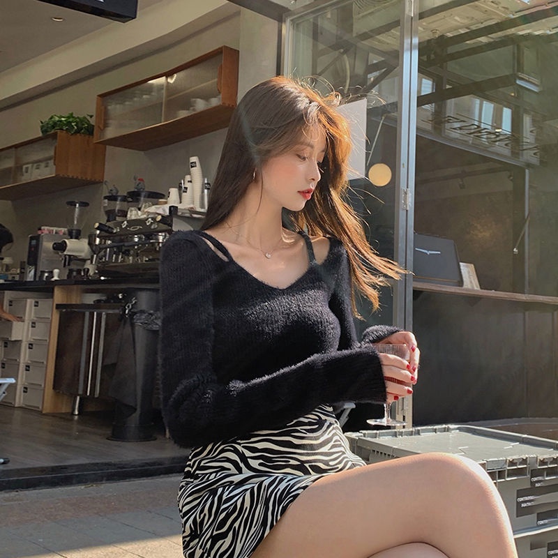 Áo sweater tay dài thiết kế hở vai thời trang thu đông cho nữ 2021