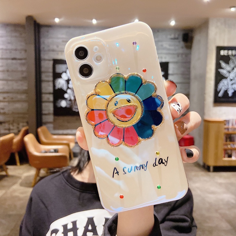 Ốp Điện Thoại Mềm Họa Tiết Hoa Hướng Dương Vân Kim Cương Cho iphone 15 pro max 14 pro max 13 / 12 pro max ip11 x xr 7 / 8 plus