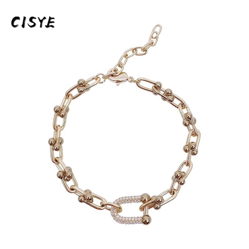 Vòng tay kim loại mặt chữ U đính đá 1 tặng 1 thời trang