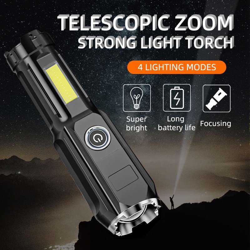 Đèn pin LED 4 chế độ sạc USB