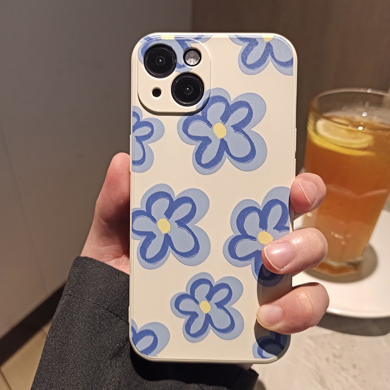 Ốp lưng iphone hoa xanh min bản to bảo vệ camera cho iphone 14plus/x/r/xsmax/6/6s/7/8/se2020/13pro/11pro/12pro