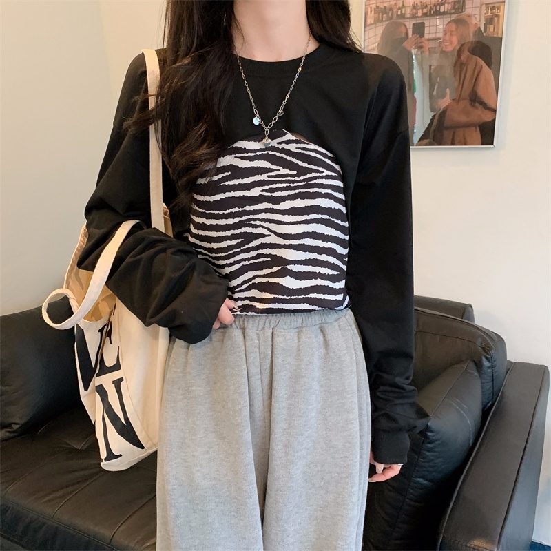 【ZHELIHANGFEI】Áo Thun Sweater Tay Dài In Họa Tiết Da Báo Quyến Rũ Tw