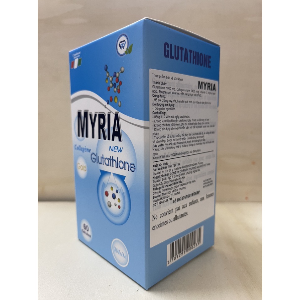 Myria Glutathion Làm đẹp da, chống lão hóa - Nhập khẩu Pháp - Hộp 60 viên