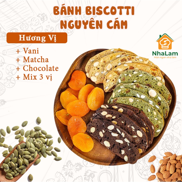 Bánh Biscotti Nguyên Cám Ngũ Cốc Ăn Kiêng Ít Calo Không Đường NHALAM FOOD