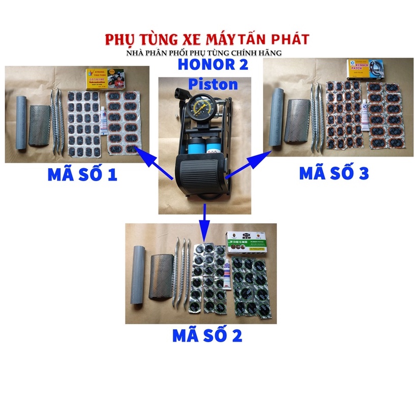 [Bơm Chân Honor 2 Piston] Bộ Vá 6 Món Ruột Xe Máy Và Xe Đạp Có Bơm Chân Honor 2 Piston + 2 Miếng Bào