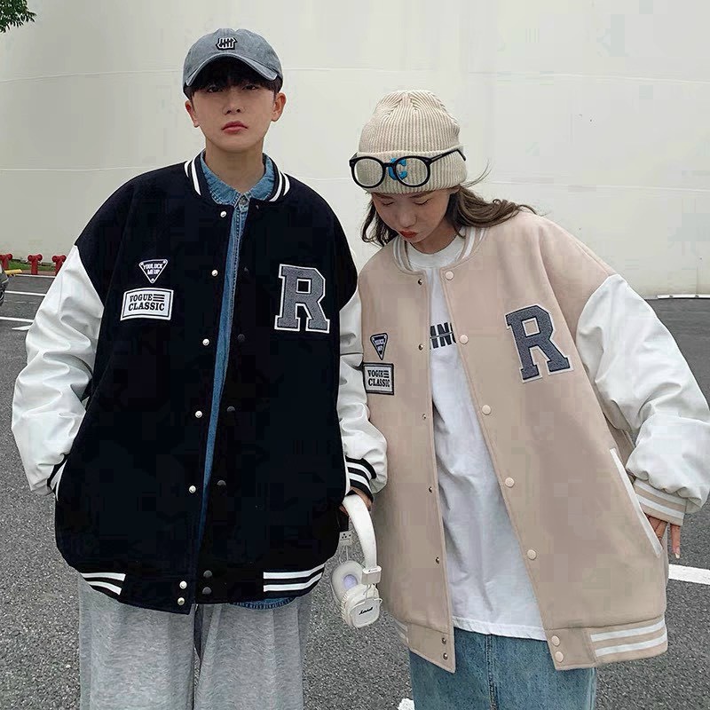 [ Có Video Áo ] Áo bomber - Jacket Varsity phối tay da Doncare chất dạ cúc bấm Nam nữ