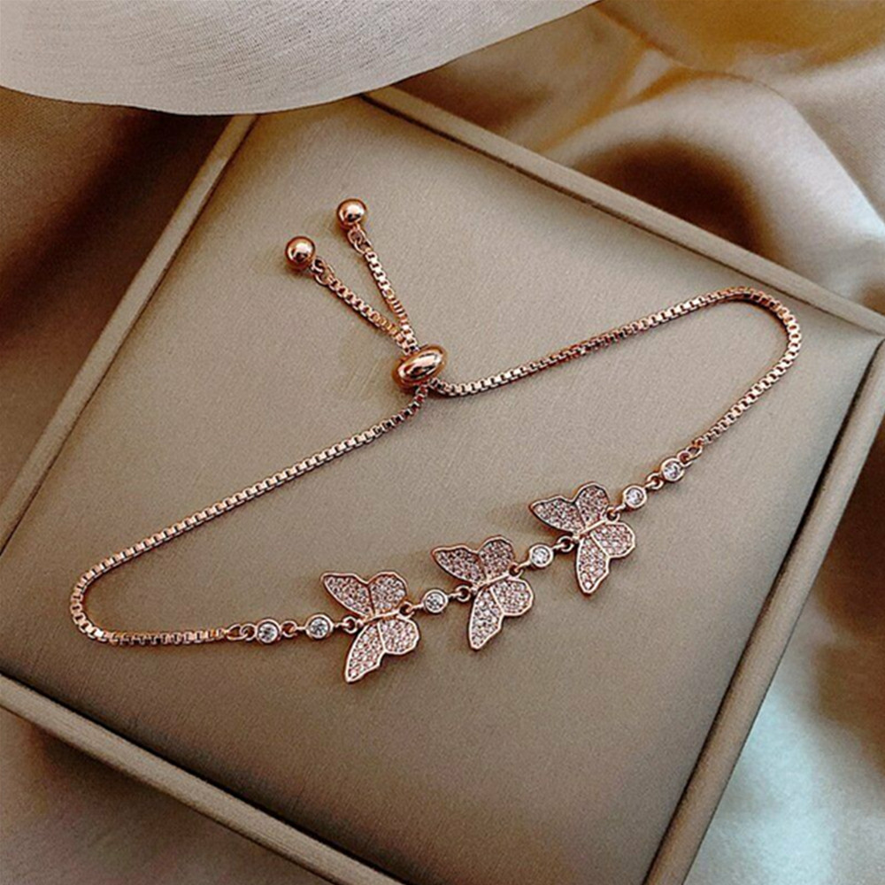 Vòng Tay Hợp Kim Mặt Hình Bướm Đính Đá Xinh Xắn Cho Nữ