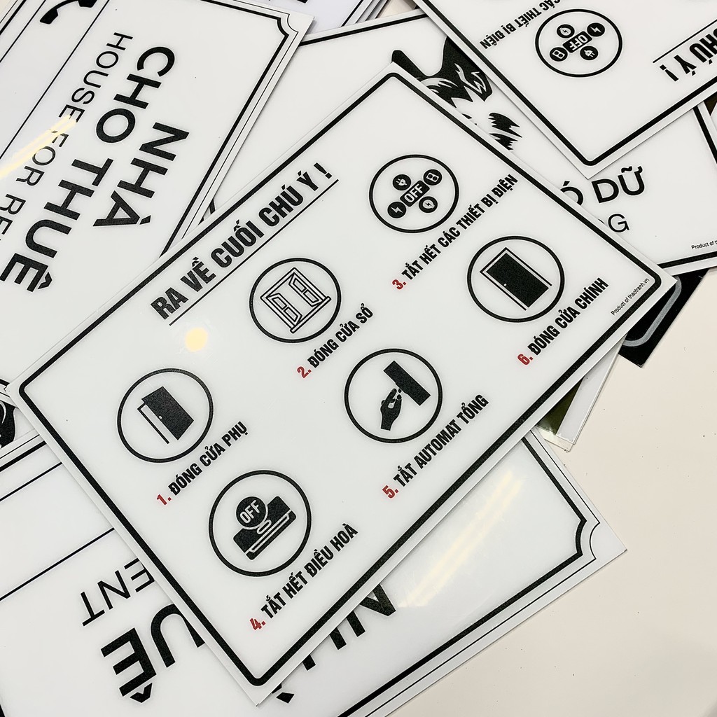 Biển Nhắc Nhở Trước Khi Ra Về/ Biển Lưu Ý Cho Nhân Viên  - Tem Decal Cảnh Báo Dán Tường, Dán Kính Sticker Trang Trí