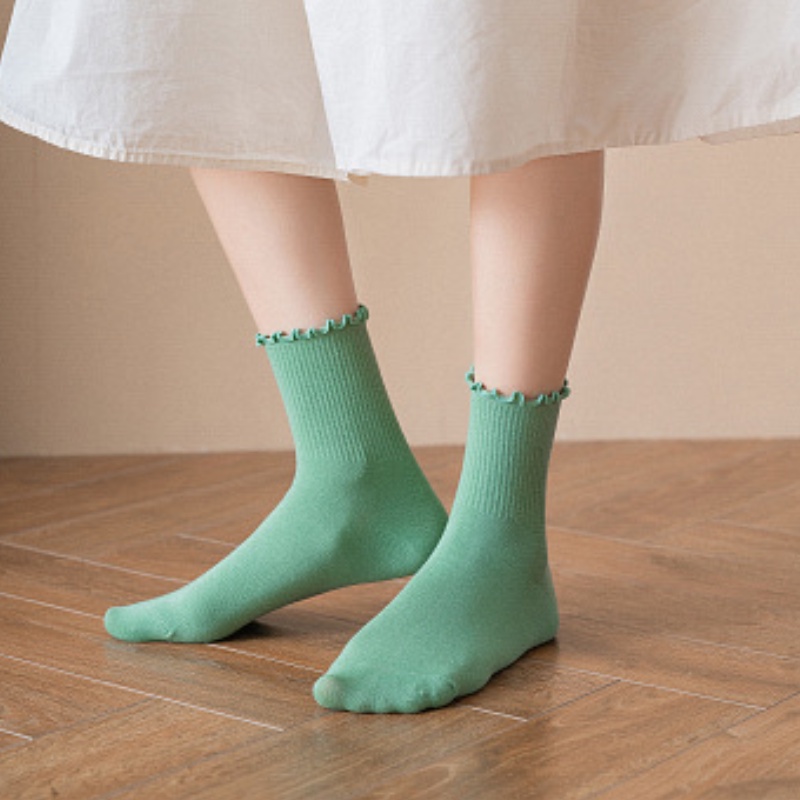 Đôi vớ FHYL cổ cao tới giữa bắp chân cotton màu sắc macaron thời trang dành cho nữ