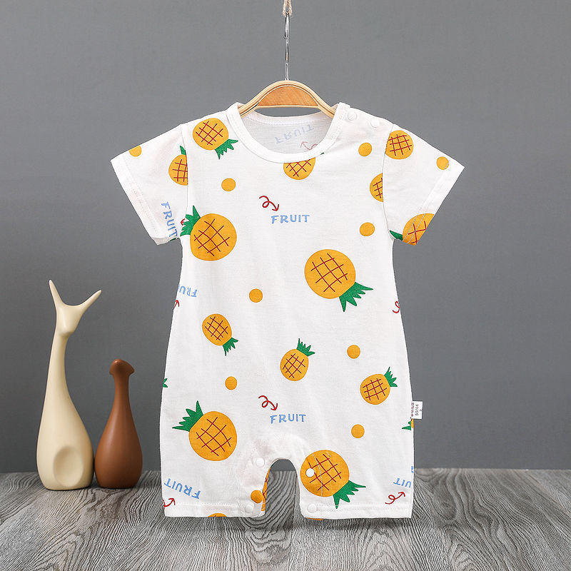 Bộ Áo Liền Quần Tay Ngắn In Họa Tiết Hoạt Hình Thời Trang Mùa Hè Cho Bé Từ 0-2 Tuổi