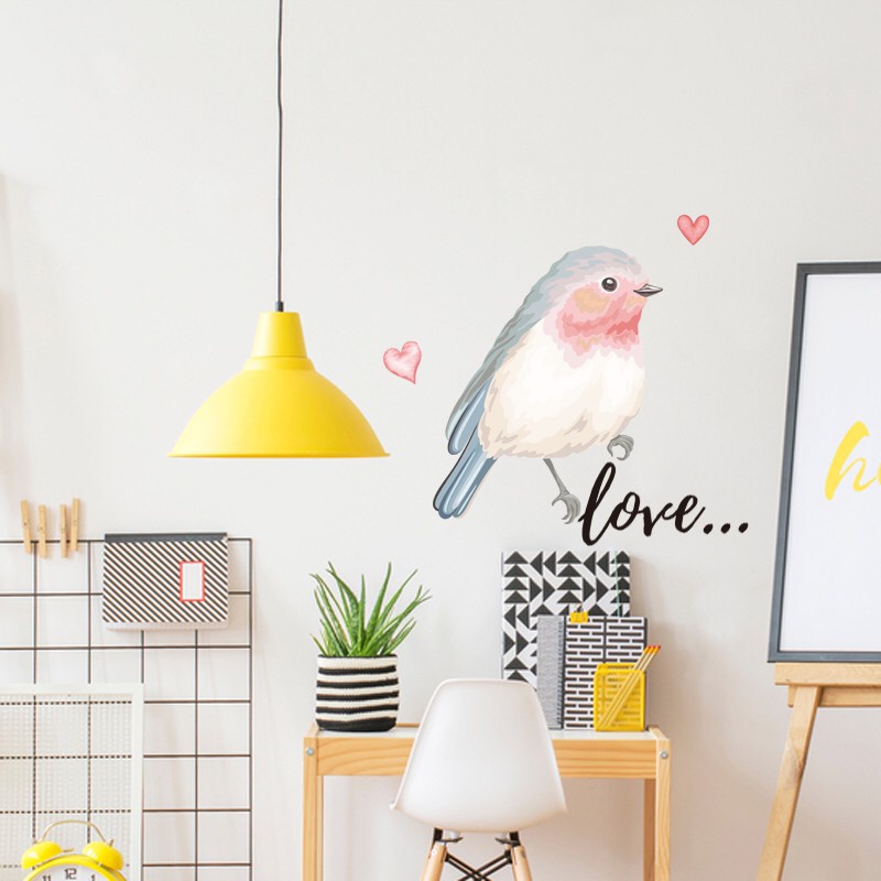 Decal giấy dán tường - mẫu Chim Hồng đáng yêu cute