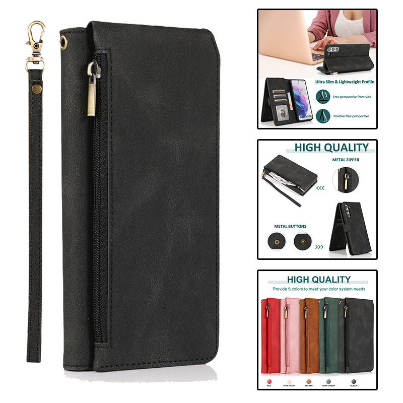 Bao da điện thoại kiêm ví đựng thẻ có khóa kéo thời trang cho Samsung Note 9 10 Note20 S10 S20 FE Plus