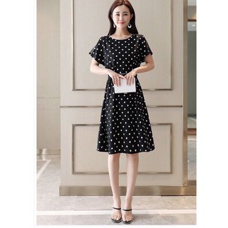 [niceshop1] Đầm xòe đen chấm bi tay cánh dơi