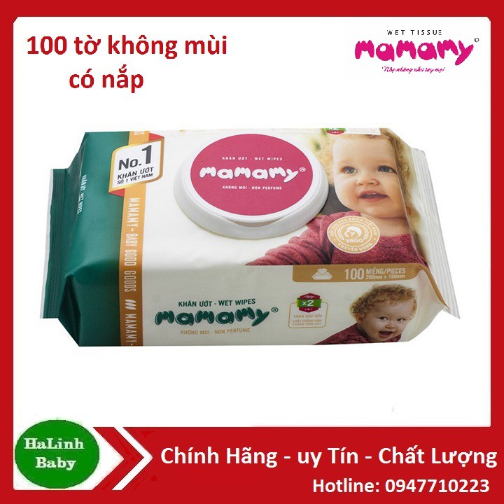 Khăn Ướt Mamamy 100 tờ, 120 Tờ Không Mùi có nắp