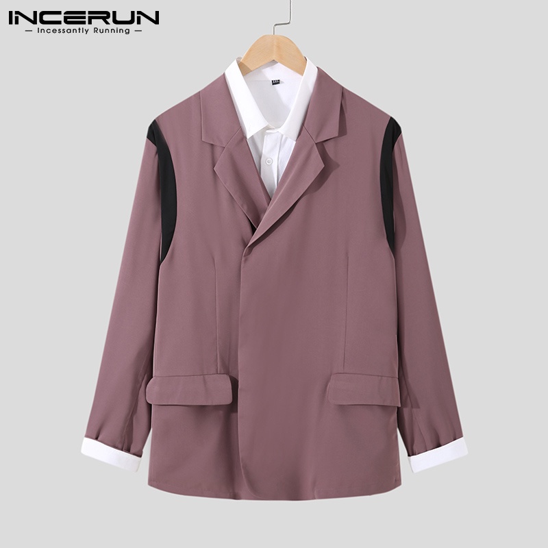 Áo blazer nam INCERUN tay dài cổ bẻ phối màu tương phản 3 màu tùy chọn