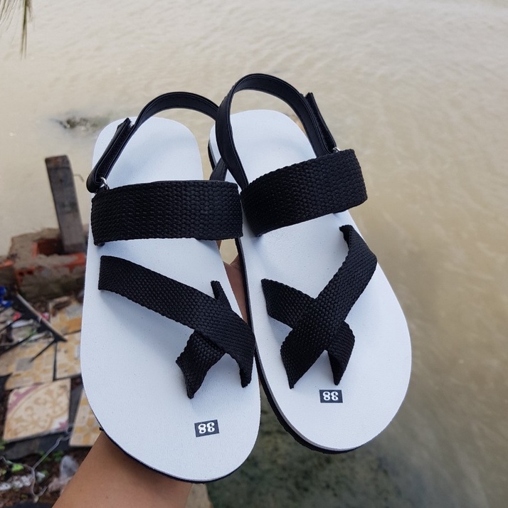 Sandal nam nữ sandal chip chip đế trắng quai dù đen