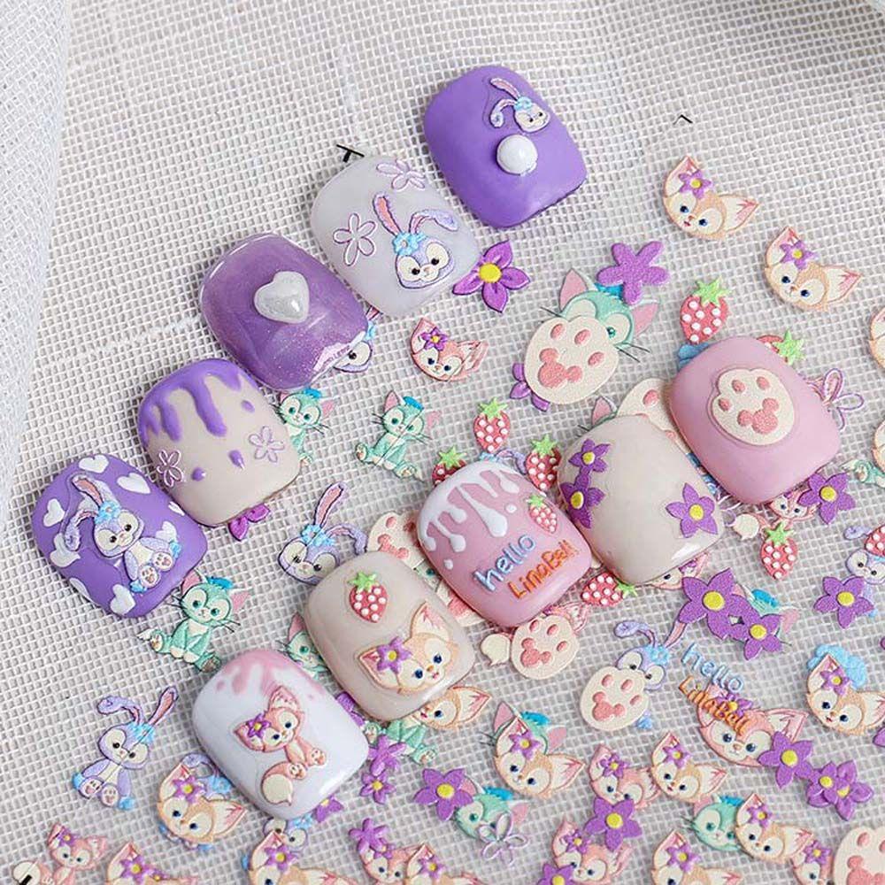Miếng Dán Trang Trí Móng Tay Tự Dính Họa Tiết Hoạt Hình Mèo Kitty Kuromi SpongeBob