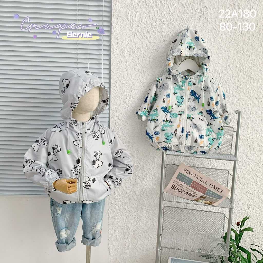 Áo khoác gió unisex 2 lớp cho bé, áo khoác dù bé trai bé gái hàng thiết kế Bernie