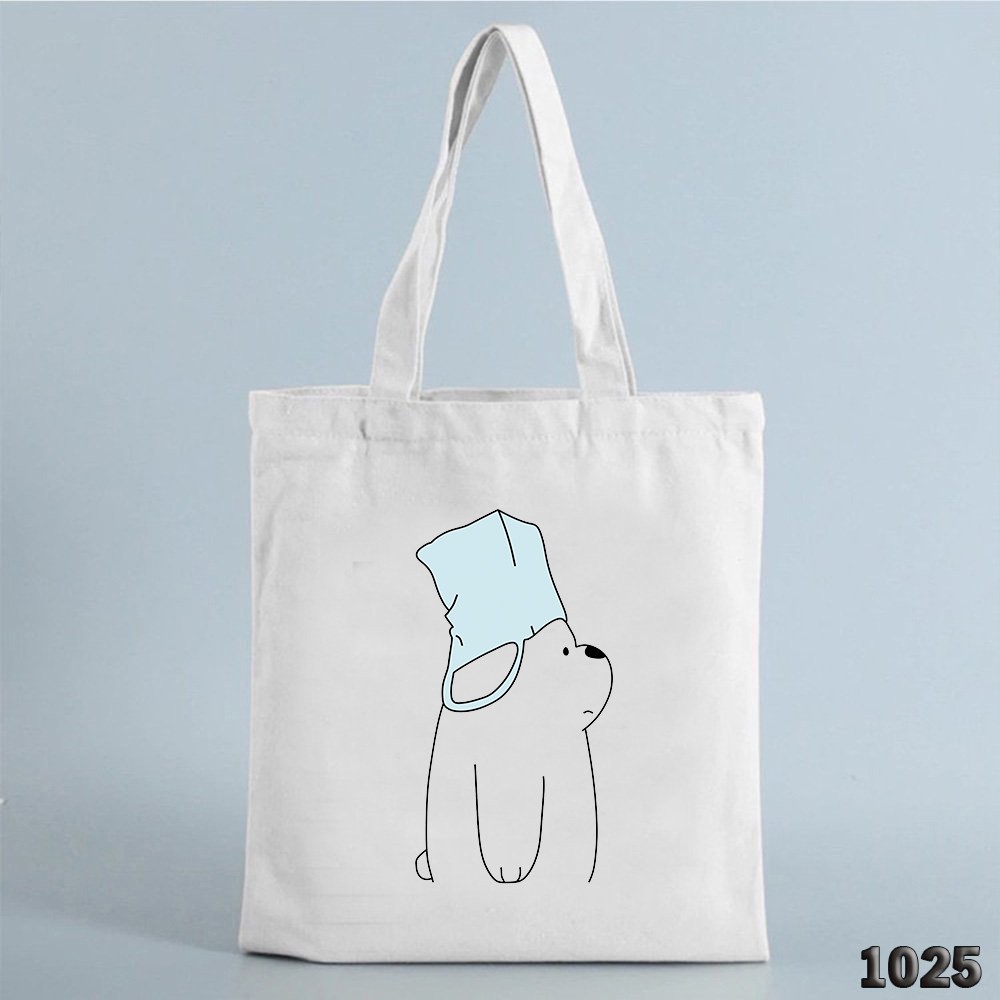 TÚI TOTE TRẮNG CHẤT VẢI CANVAS 512 1025 BEAR NGÁO NGƠ DỄ THƯƠNG HÀNG CHUẨN ĐẸP