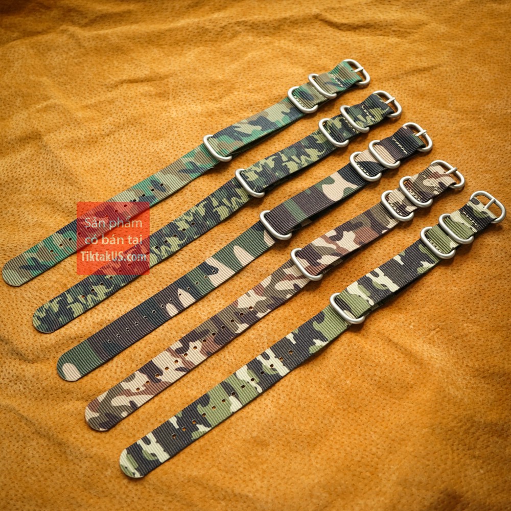 Dây đồng hồ vải dù một mảnh nato camo rằn ri  quân đội Size 20-22mm - Tiktakus ( màu chọn ngẫu nhiên)