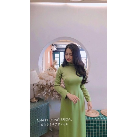 Áo Dài  Lụa Tây Thi Truyền Thống May Sẵn Màu Xanh Lá