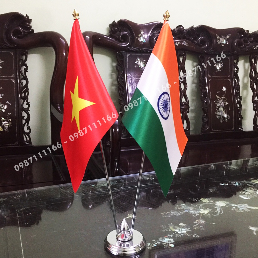Cờ Để Bàn Đế Inox Loại 2 cắm 2 cờ Việt Nam - Ấn Độ