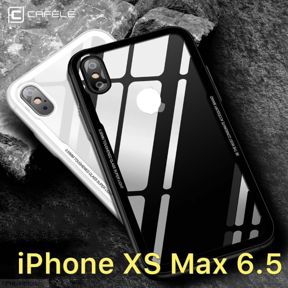Ốp lưng Cafele nắp kính cường lực trong suốt không ố, viền màu dẻo chống sốc cho iPhone XS Max 6.5