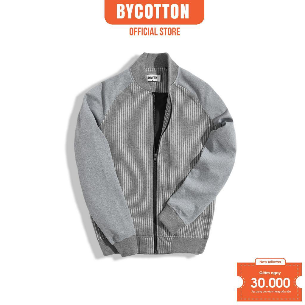 Áo Khoác Nam BY COTTON Bomber Phối Sọc Tay Xám Đậm