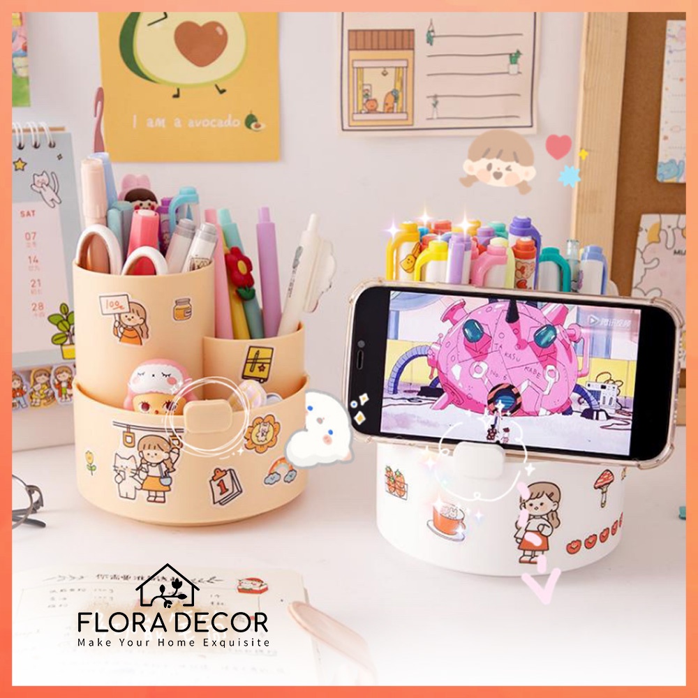 Kệ đựng bút, giá để đồ đa năng Flora Decor có hộp đẹp