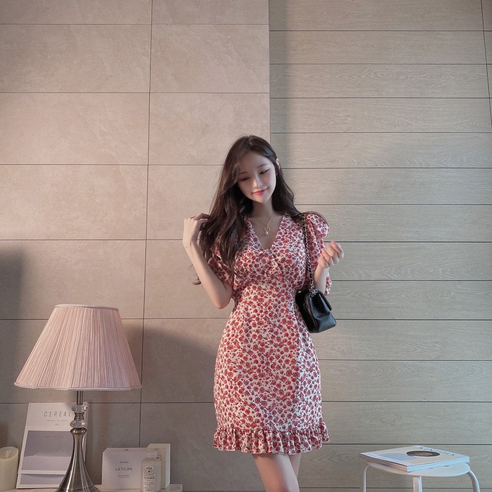 Váy hoa hồng💖Đầm ngắn vải kate lụa siêu xinh đi chơi đi học cho nữ | BigBuy360 - bigbuy360.vn