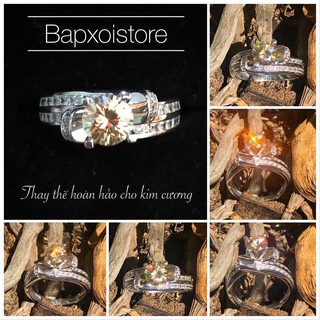 Nhẫn Moissanite 6,3 ly nhẫn bạc mạ bạch kim SIÊU RẺ BỀN ĐẸP HƠN HỘT XOÀN