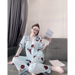 Bộ ngủ lụa latin cộc dài phối ren xinh