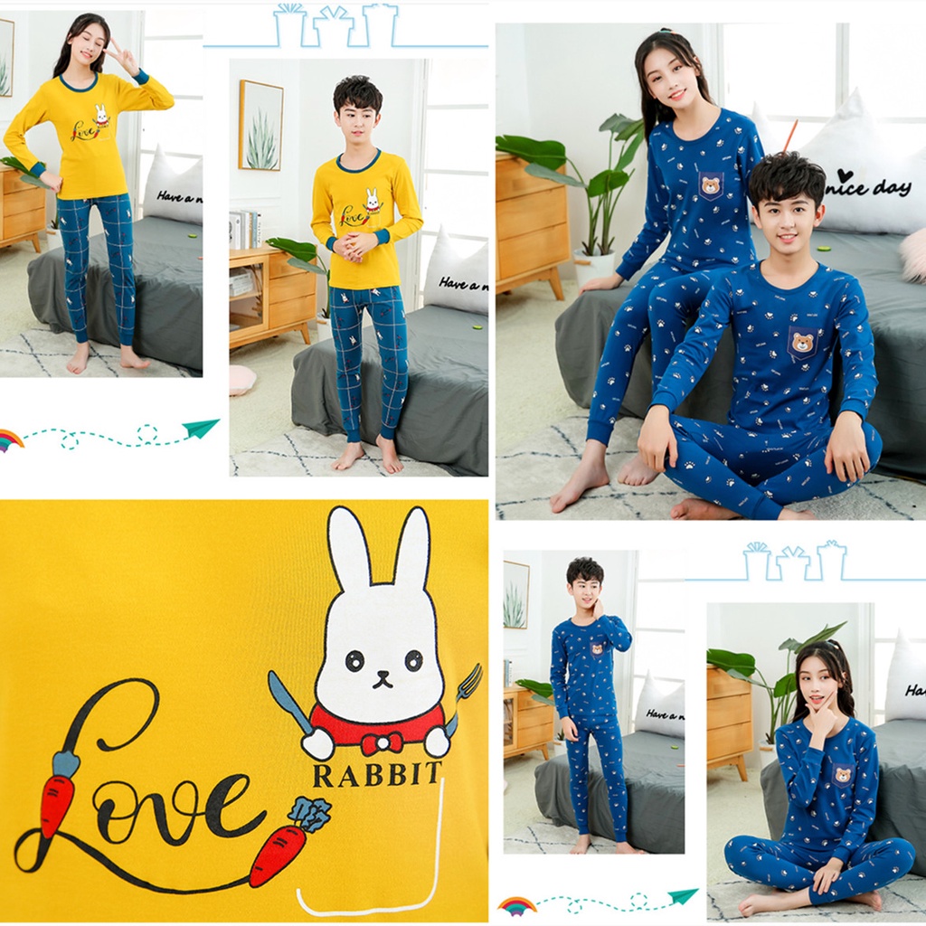 Bộ Đồ Ngủ Tay Dài Chất Liệu Cotton 140cm - 180cm Thời Trang Xuân Thu Cho Nam Nữ