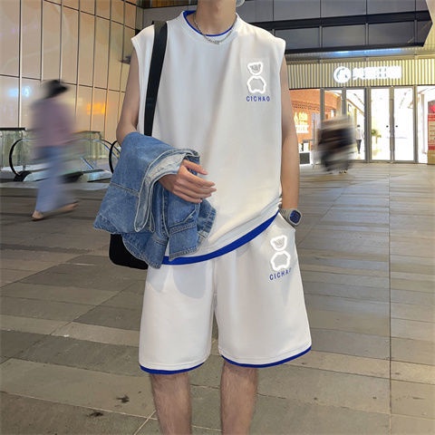 Bộ Trang Phục 2 Mảnh Gồm Áo Ba Lỗ Và Quần Short Dáng Rộng Phong Cách Thể Thao Thời Trang Mùa Hè Cho Nam
