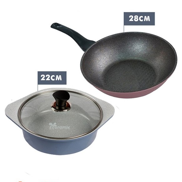 Combo 01 bộ nồi đúc 22 cm và chảo cao cấp Hàn Quốc 28 cm dùng bếp gas, hồng ngoại, lò nướng, .... không nấu được bếp từ