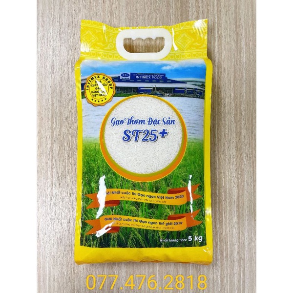 Gạo ST25, 5kg Gạo Thơm Đặc Sản ST25+ INTIMEX, thơm, ngon, ngọt cơm. Cam kết Hàng chính hãng ST25 +