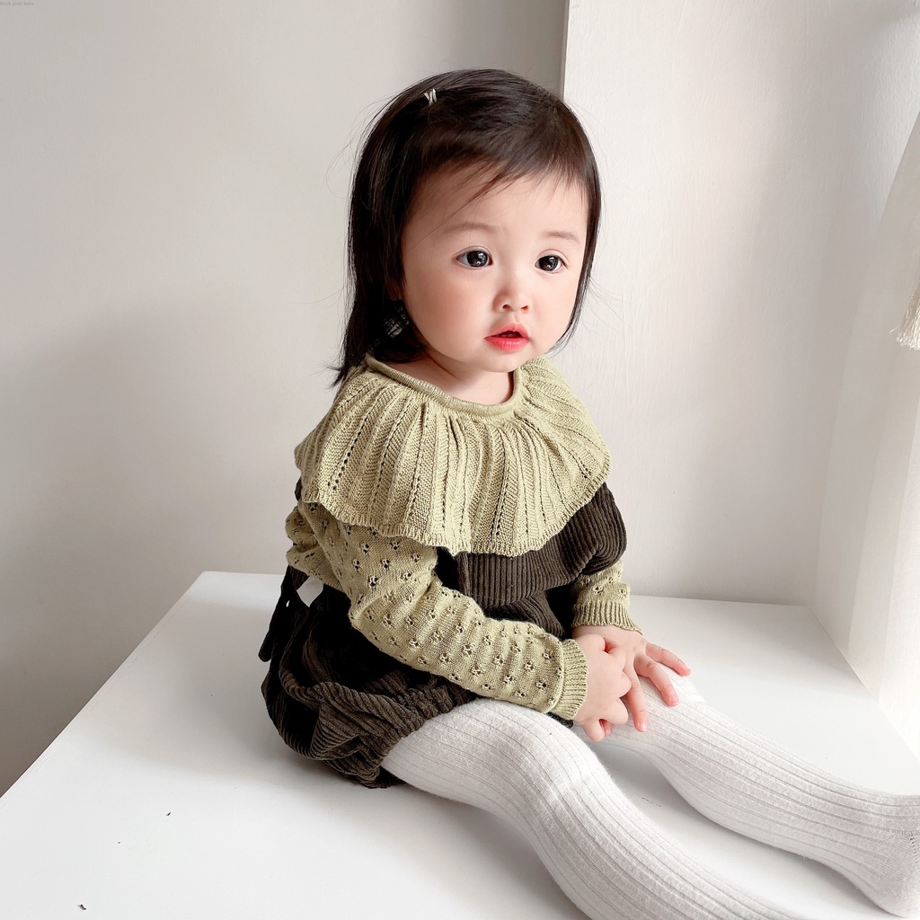 Áo Sweater Dệt Kim Cổ Lá Sen Màu Xanh Lá Thời Trang Thu Đông Dễ Thương Cho Bé Trai Và Gái